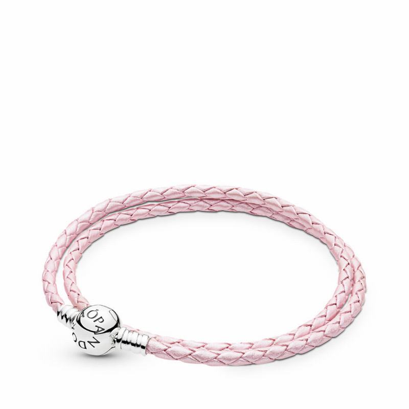 Pandora Pink Braided Double-leather Charm Bracelet - Sterling Silver/Leather/Pink - Canada | MI5075P